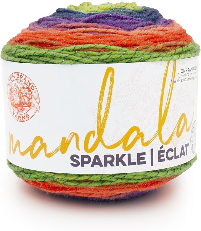 Lion Brand Yarn, Varigated Colorful Mandala Sparkle Yarn for Knitting and Crocheting, Monoceros, 1 Pack