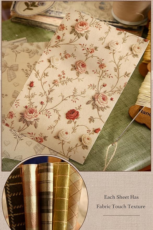 300Pcs Textured Scrapbook Paper Kit - Vintage 6 Pack Decoupage Paper Mixed Media for Scrapbooking Supplies Junk Journaling Cards Making Collage Floral Decorative Materials Craft Gifts 4.13x2.64 Inch