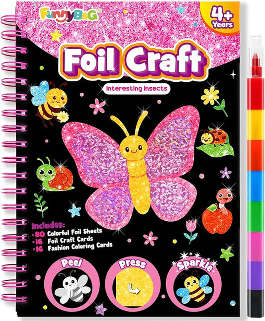 funnyb&g foil art crafts for kids ages 4-8: valentines crafts for kids 2026,birthday gift for girls,art and crafts supplies,party favors,creative toys for girls boys 4 5 6 7 8 9 years old(insects)