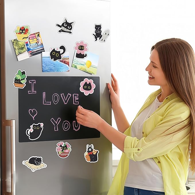 30 Pcs Black Cat Diamond Painting Magnets Kits Diamond Art Fridge Magnet Refrigerator Sticker Diamond Painting kit for Beginners Adults DIY Art Craft Gifts Home Decors