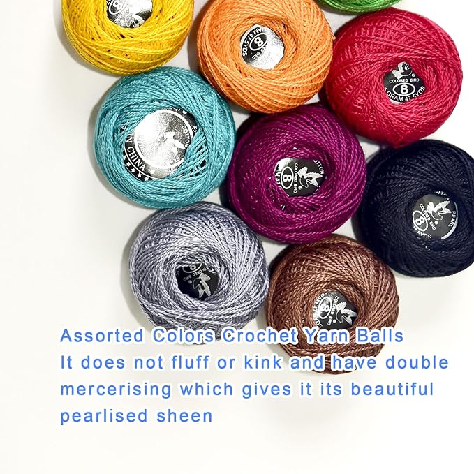 Crochet Thread 10 Balls Cardinal Size 8 for Crochet Hardanger Cross Stitch Needlepoint Hand Embroidery (Dark Mixed Color Series)