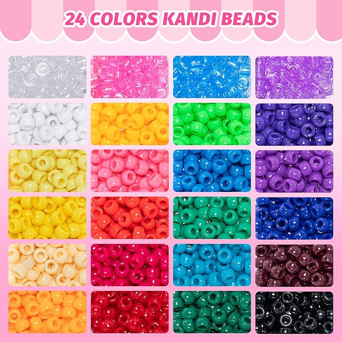 Simetufy 4200Pcs Pony Beads, 24 Colors Kandi Beads Bulk for Bracelets Making Hair Braiding Kandi Friendship Bracelet Craft DIY Jewelry Making Christmas Gifts (2.41lb, Boxed)
