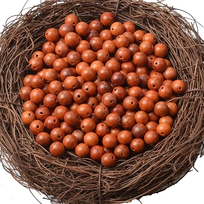 8mm Massive Beads Natural Wooden Round Loose Beads Jewelry Making with Thread 200 PCS(Padouk, 8mm)