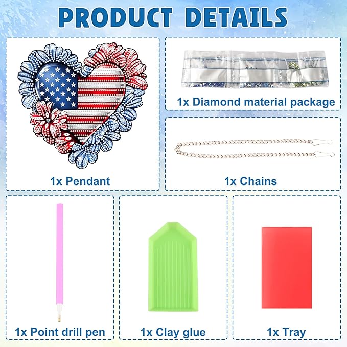 DOMROM 4TH of July Diamond Art Hanging Kit for Adult, Heart Diamond Art Hanging Kit,Patriotic DIY Diamond Art, Independence Day Diamond Hanging Pendant, Window Pendants Home Wall Hanging Ornament