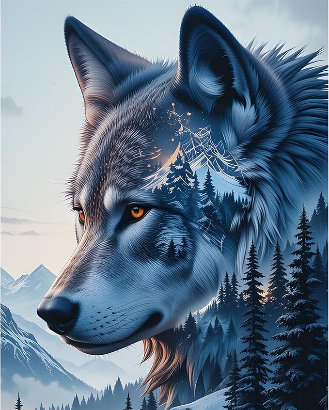 EMIEAUFG Christmas Diamond Art Kits for Adults, Christmas Wolf Diamond Paiting Kit for Beginners, 5D DIY Round Full Drill Craft Diamond Dot Gem Art, Home Wall Decor 12" x 16"