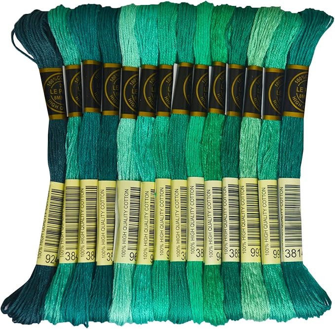 14 skeins Rainbow Color Embroidery Floss - Cross Stitch Threads - Friendship Bracelets Floss - Crafts Floss, Aquamarine Gradient