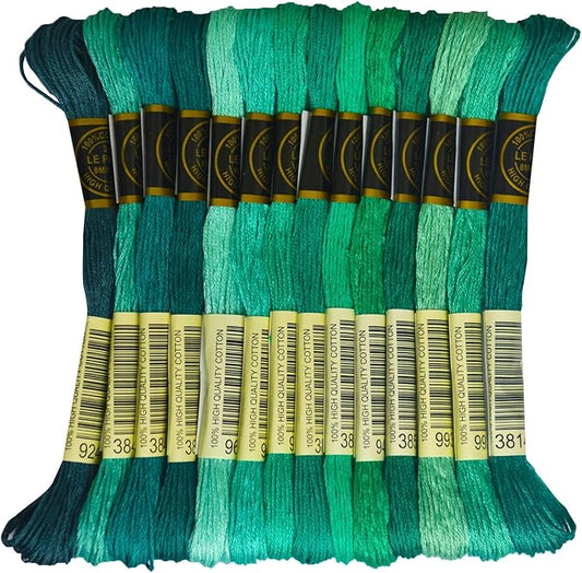 14 skeins Rainbow Color Embroidery Floss - Cross Stitch Threads - Friendship Bracelets Floss - Crafts Floss, Aquamarine Gradient
