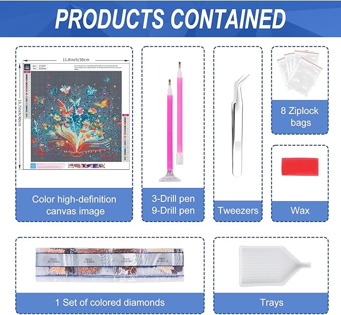 Camocin Diamond Art Kits for Adults Butterfly, 5D Book Diamond Painting Kits for Adults Beginners, DIY Butterfly Full Round Dots Drill Gem Art Kit for Gift Home Wall Decor 14 x 14 Inch