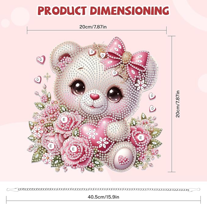 Bowetile Valentine's Day Diamond Art Hanging Kits for Adults, Diamond Art Suncatchers Bear, 5D Special Shape Diamond Painting Flowers Pendant Window Ornament Gifts for Home Door Wall Decor