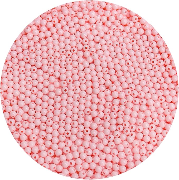 bonny boxx 2000pcs 4mm smooth light pink acrylic round beads, plastic resin bubblegum balls chunky gumball beads for necklace and bracelet making, crafting supplies