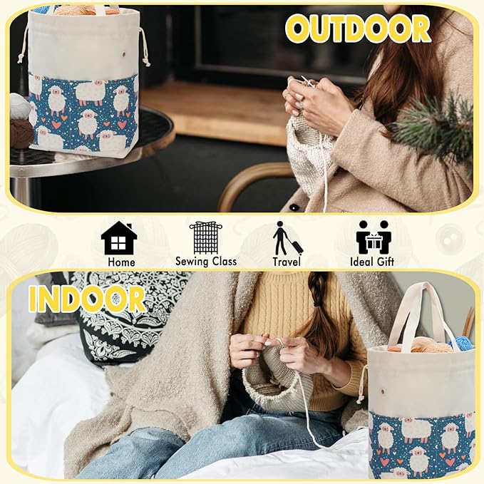Crochet Bag, Handy Knitting Project Yarn Bag, Crochet Accessories Yarn Storage Organizer, Knitting Bags and Totes for Crocheting on The Go, 12.5x13x5'' (Green Sheep, Small)