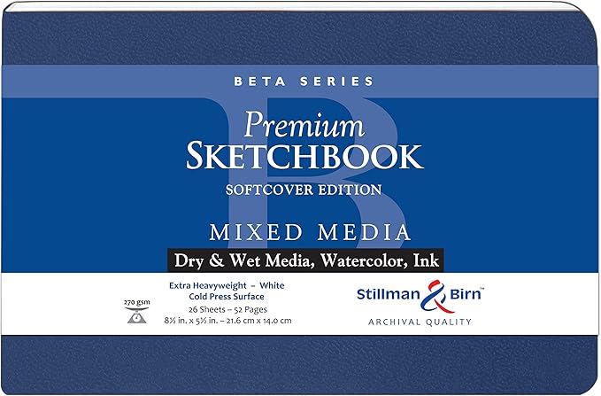 Stillman & Birn Beta Series Softcover Sketchbook, 8.5" x 5.5", 270 gsm (Extra Heavyweight), White Paper, Cold Press Surface