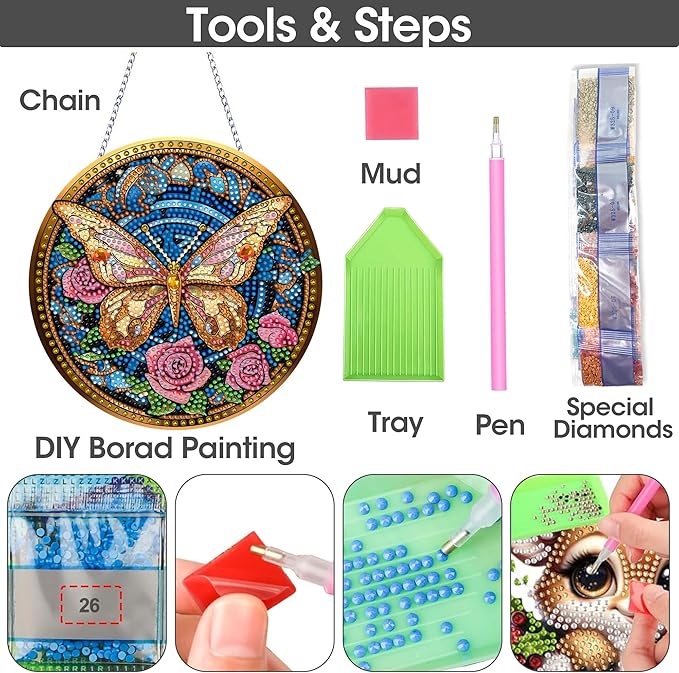 SKRYUIE Butterfly Hanging Diamond Art Kits for Adults Pendant Suncatcher, Special Shaped Crystal DIY Pearl Diamond Painting Kit, Gift for Mother Spring Summer Window Wreath Decor 7.64 x 7.64 Inch A15
