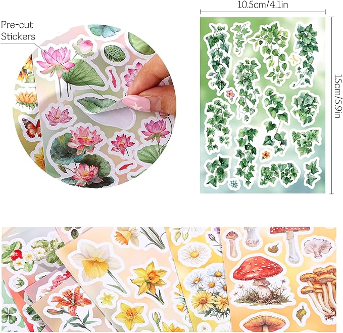 800+ PCS Floral Sticker Book for Journaling Supplies, Leaf Flower Watercolor Botanical Stickers for DIY Craft Scrapbooking Aesthetic Room Decor Junk Journal Bullet Journals Collage