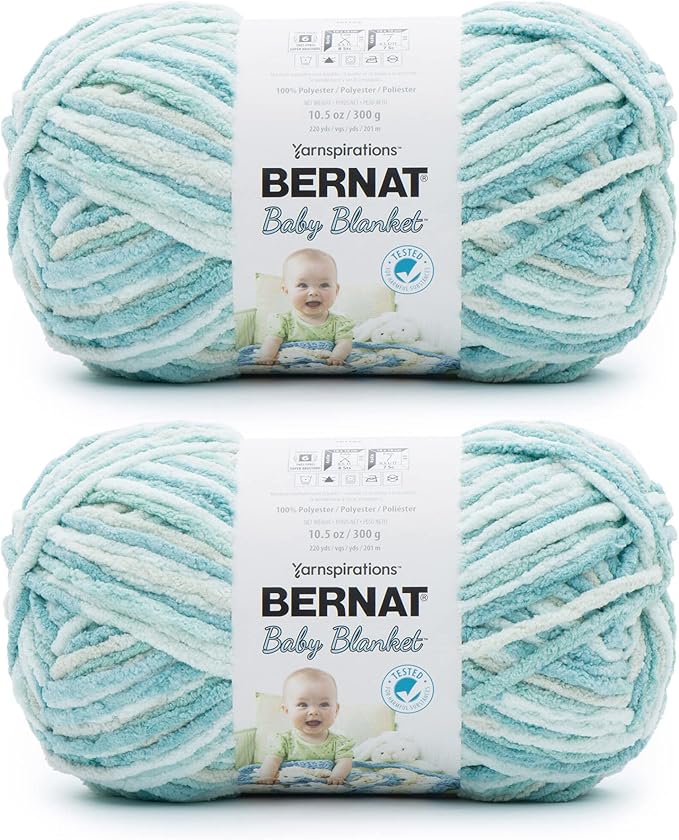 Bernat Baby Blanket Blue Green Yarn - 2 Pack of 300g/10.5oz - Polyester - 6 Super Bulky - 220 Yards - Knitting/Crochet