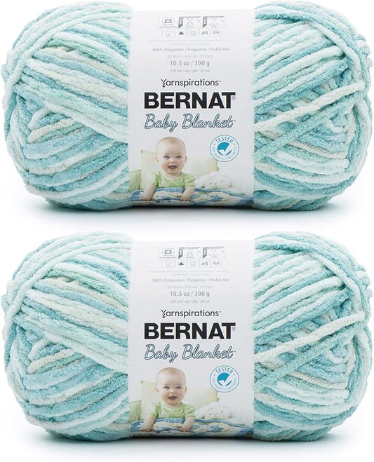 Bernat Baby Blanket Blue Green Yarn - 2 Pack of 300g/10.5oz - Polyester - 6 Super Bulky - 220 Yards - Knitting/Crochet