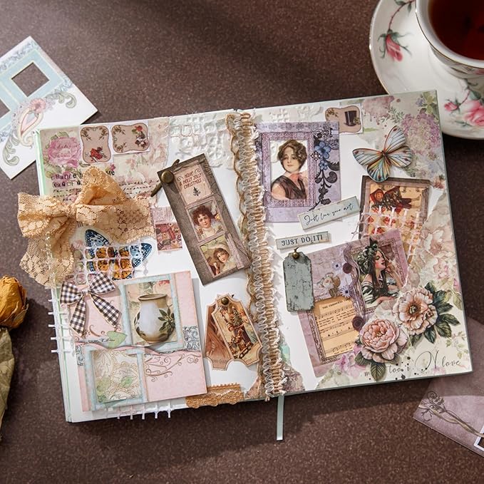 Retro Frame Cardstock Stickers, 60PCS Photo Window Designs - Vintage Square Collage Frames for Scrapbook Albums Diaries DIY Decor