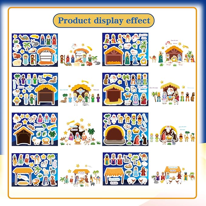 32 sheets christmas nativity stickers, make a nativity scene sticker jesus birth stickers, christmas crafts for kids, religious bible scene party favor christian craft school classroom activity