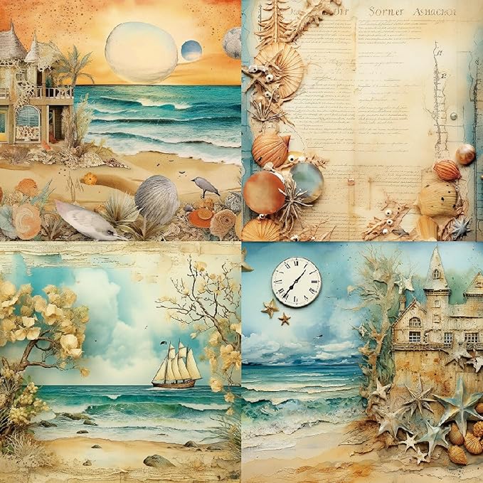 YASMEN Beach Pattern Scrapbook Paper Pad, 6x6 Single-Sided Cardstock Paper Pads for Card Making, Journals, Planner, DIY Envelopes, Greeting Cards, Decorative Art Craft -24 Sheets