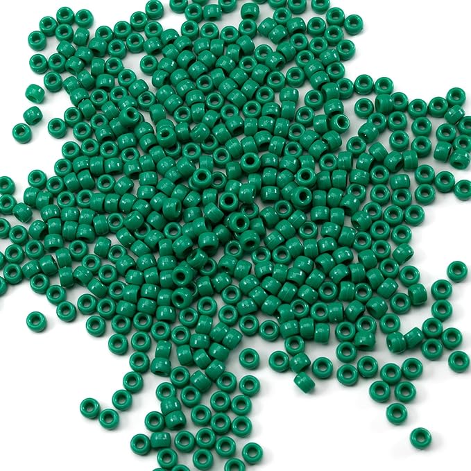Gxueshan 1000 Pcs Acrylic Green Pony Beads 6x9mm Green Kandi Beads Bulk for Friendship Bracelet Necklace Jewelry Making Earring Hair Braiding