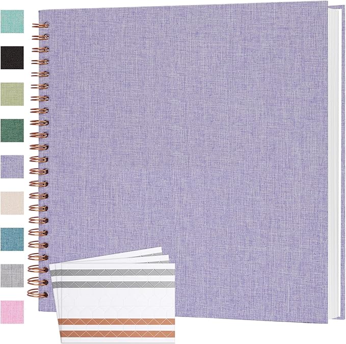 Scrapbook Photo Album 12x12 Inches 80 Pages Hardcover Kraft Paper Linen Cover Scrap Book Memory Book DIY Scrapbook Albums for Wedding Baby Boyfriend Travel Anniversary Family, Purple