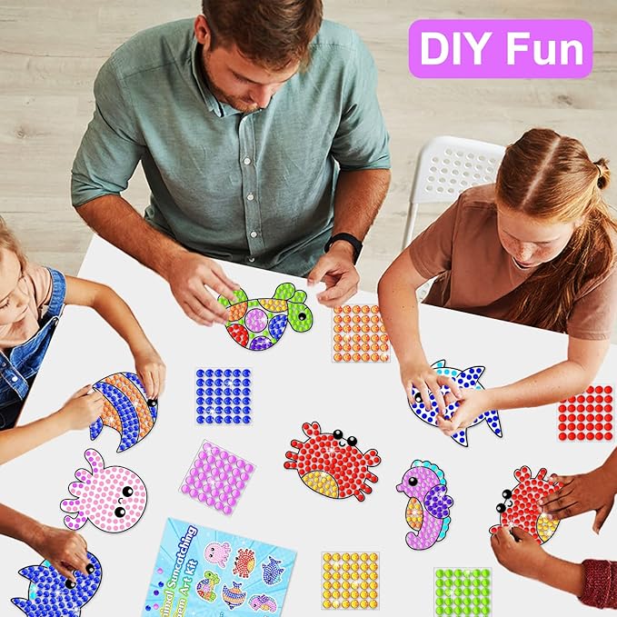 Qyeahkj 6pcs Summer Arts and Crafts Kits for Kids Sea Animal Under The Sea Craft Activities Suncatcher Kit Bulk for Girl Boy at 4-12 DIY Fun Diamond Painting Seahorse Easy Craft Ages 4 5 6 8 10 12