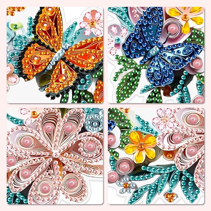MXJSUA Special Shaped Hanging Diamond Painting Art Kits for Adults, Flower Butterfly Wreath 3D Crystal Rhinestone Acrylic Gem Art Pendant Ornaments Kit for Home Decoration and Gift