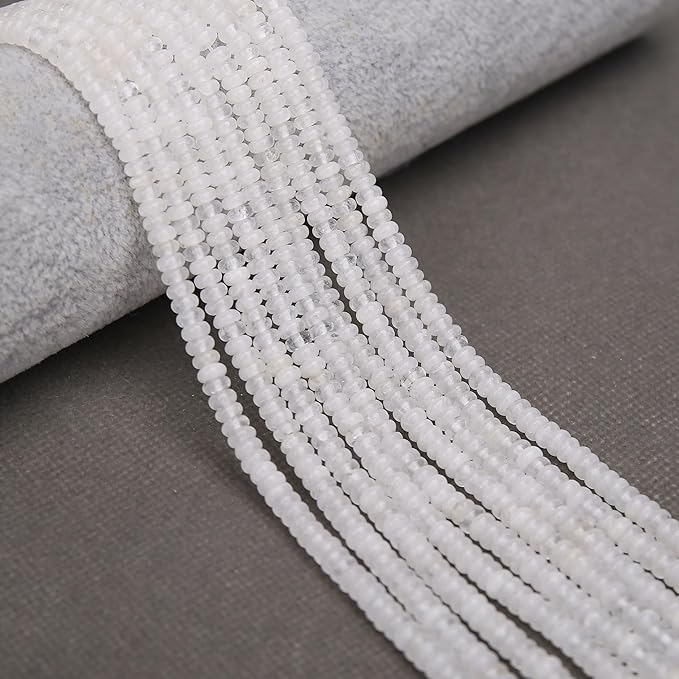 2 Strands (300PCs) White Jade Rondelle Beads, 2 * 4mm Gemstone Loose Spacer Abacus Disk Beads for DIY Bracelet Necklace Earrings Jewelry Making, Craft Supplies Beading Kit
