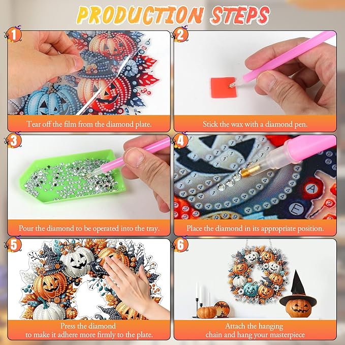 GAYISIC Diamond Art Hanging Kit for Adult, Double Sided 5D Acrylic Diamond Art Painting Window Pendants，DIY Acrylic Diamond Art Painting Window Pendants Home Garden Wall (Halloween Pumpkin)
