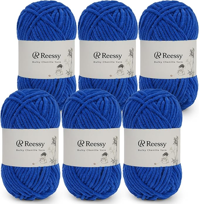 Bulky Chenille Yarn for Crocheting – 6 Pack of 50g/1.76oz Skeins, Pure Polyester, CYC #5 Bulky Weight – Ultra Soft Chenille Yarn Pack for Crafting Plush Toys, Blankets, Scarves(Sapphire Blue)