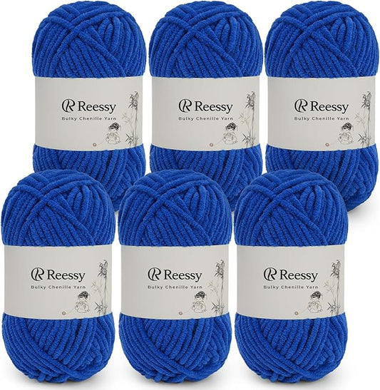 Bulky Chenille Yarn for Crocheting – 6 Pack of 50g/1.76oz Skeins, Pure Polyester, CYC #5 Bulky Weight – Ultra Soft Chenille Yarn Pack for Crafting Plush Toys, Blankets, Scarves(Sapphire Blue)