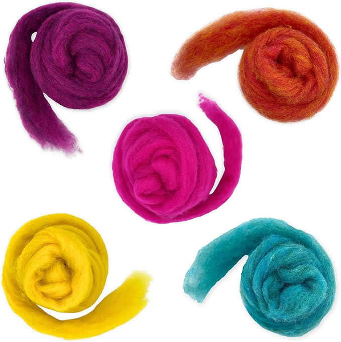 Corriedale Carded Sliver Wool Roving Variety Bundle | Best Core Wool for Needle Felting, Spinning, Wet Felting, Weaving, Dryer Balls, Yarn Roving - Ethically Sourced (Retro Pop)