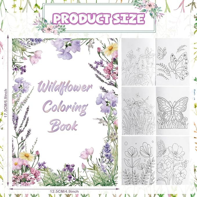 Liliful 24 Pcs Wildflowers Coloring Book Bulk for Adult Calm Supplies DIY Art Stress Relief Drawing Book with Colorful Flower Patterns for Favors Goodie Bag Filler and Holiday Gifts