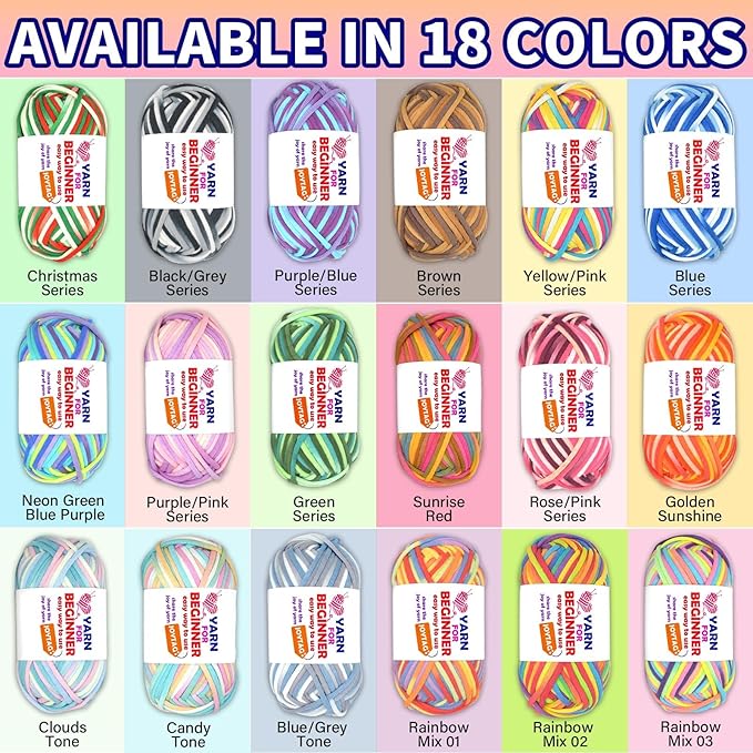 50g Rainbow Beginner Crochet Yarn for Crocheting and Knitting Multicolor Cotton Crochet Yarn for Beginners Easy Yarn for Beginners(Clouds Tone)