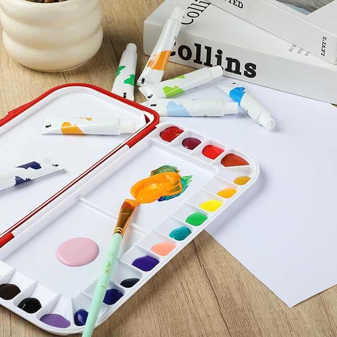 Mr. Pen- Airtight Watercolor Palette with Lid, Red, 18 Wells and 2 Mixing Areas, Empty Watercolor Palette, Paint Pallet with Lid, Folding Paint Tray
