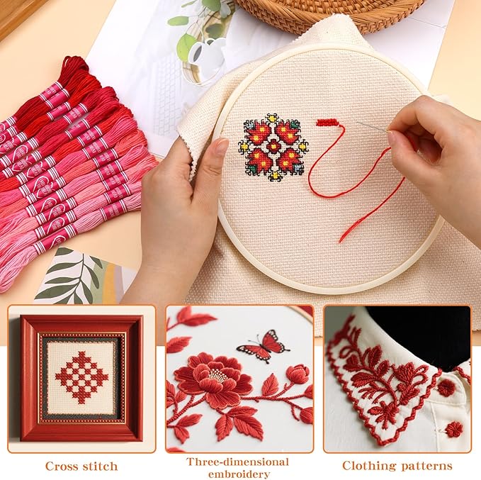Embroidery Floss,12 Skeins Red Embroidery Thread,Friendship Bracelet String for DIY Making,Embroidery Crafts