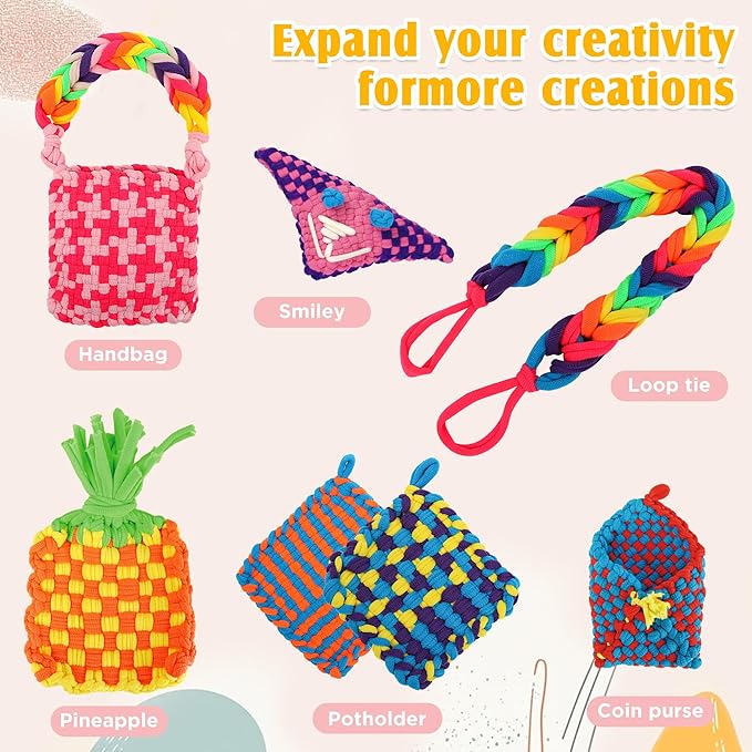 weaving loom kit for kids ages 8-12, diy arts and crafts loom knitting projects set, ideas birthday gifts for girls toys, crochet kit for beginners potholder tools creative supplies with elastic cord