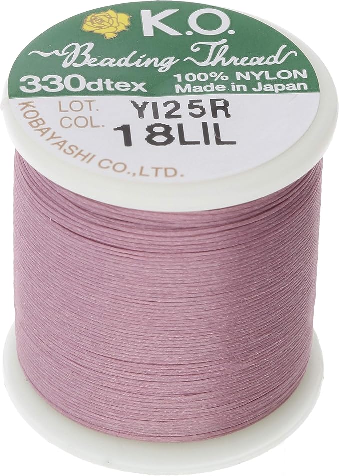 KO Nylon Beading Thread, Lilac Color, Japanese Pre-Waxed 100% Nylon, 330TEX, Tangle Resistant Knotting Cords, 50m /55 yds Spool, Use for Seed Bead Projects, Loom Work & Bead Weaving