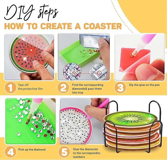 12 pcs Diamond Painting Coasters | Diamond Art Coasters | Fruit Diamond Art Painting | Perfect Art Craft Gift for Fruit Lover, Dad, Mom, Grandparents, Brother, Sister.
