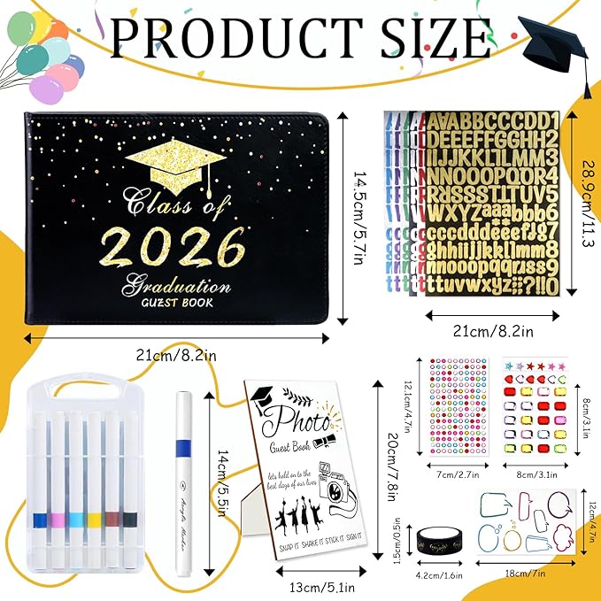 LUYI 29 Pcs 2026 Graduation Guest Book Set with Graduation Photo Guest Book Sign, Graduation Scrapbook Photo Album Memory Book DIY Kit with Markers Stickers for Congrats Grad Gifts Party Supplies