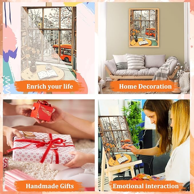 MAXBYE Paint by Numbers Kit for Adults Beginner, Urban Street View Adult Paint by Number Kits on Canvas Without Frame, Bookstore Oil Paint by Numbers for Home Wall Decor Gift 12x16inch