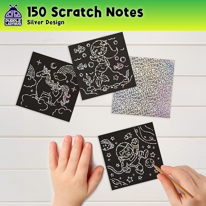 Purple Ladybug Silver Holographic Scratch Art Mini Notes - Scratch Art Notes Kids Games, Summer Activities for Kids, Teens, Boys, Gifts for Kid Arts & Crafts Supplies Summer Craft Kit