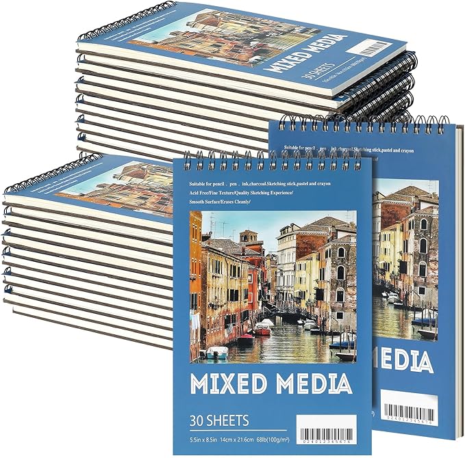 jexine 40 pcs 5.5'' x 8.5'' top spiral bound sketch book 30 sheet each(68lb/100gsm), sketching drawing pad bulk artist sketch pad drawing paper art sketchbook for painting (mixed media)