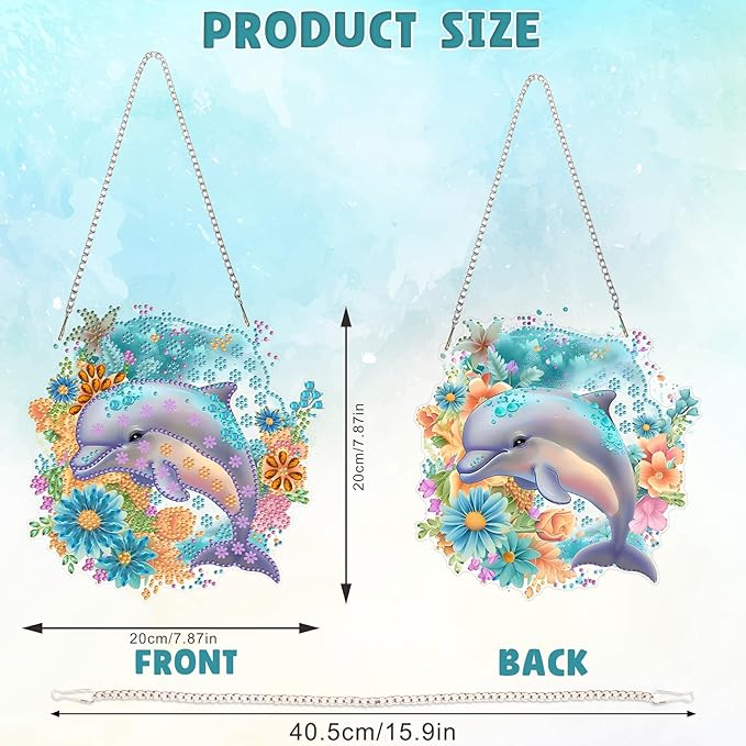 DOMROM Dolphin Diamond Art Hanging Kits for Adults Beginners, Special Shaped Crystal Diamond Painting Dolphin Pendant, DIY Diamond Art Suncatchers Animal for Home Garden Wall Decor Gift