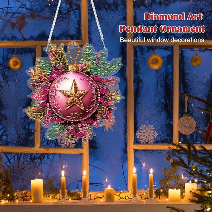 RICUVED Hanging Diamond Art Kit for Adults, Christmas Special Shaped Crystal Gem Craft Diamond Painting Pendant Kit, DIY Hanging Acrylic Art Ornament for Home Garden Wall Decor