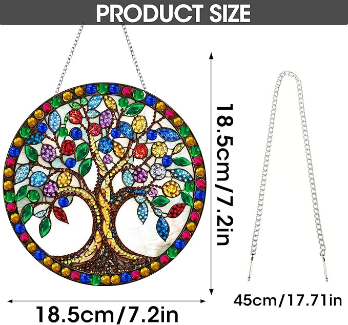 SKRYUIE Tree Hanging Diamond Art Kits for Adults Pendant Suncatcher, Special Shaped Crystal DIY Pearl Diamond Painting Kit, Gift for Mother Spring Summer Window Wreath Decor 7.29 x 7.29 Inch A24