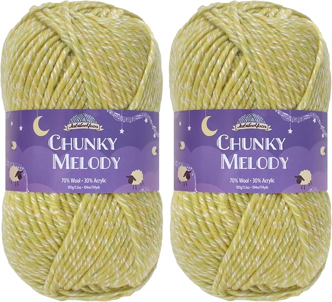 JubileeYarn Chunky Melody Yarn - 100g/Skein Bulky Wool Blend - Limeade Heather - 2 Skeins