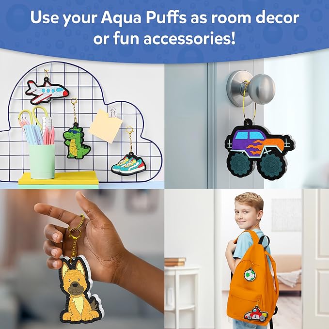 skillmatics 3d art kit – aqua puffs just cool things, mess-free paint by number craft for kids, diy color & inflate activity, travel toys & creative gift for boys & girls ages 4, 5, 6, 7, 8, 9, 10