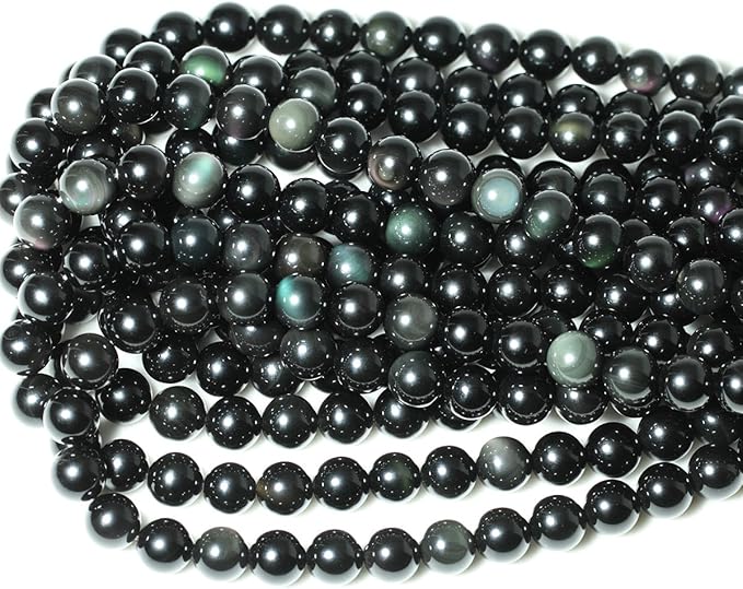 cheavian 35pcs 10mm natural black obsidian gemstone round loose beads crystal energy stone healing power for diy jewelry making 1 strand 15"