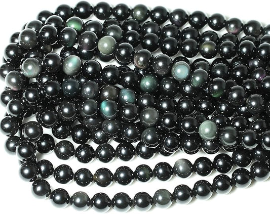 cheavian 35pcs 10mm natural black obsidian gemstone round loose beads crystal energy stone healing power for diy jewelry making 1 strand 15"